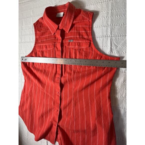 Columbia Womens XL Orange White Stripe Sleeveless Button Up Outdoor Shirt Cotton - Picture 8 of 8